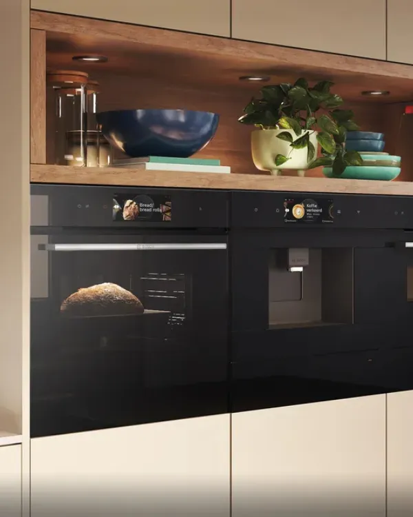 Bilden visar ett Kvik-inspirerat kök med vitvaror från Bosch.