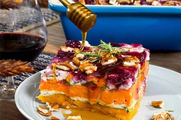 Butternut Squash Sweet Potato Lasagna with Hot Honey