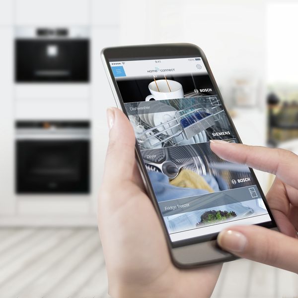 Home appliances that are wifi enabled, being controlled with the Home Connect app.