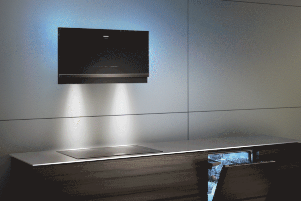 Een sfeervol verlichte dampkap met Home Connect functie