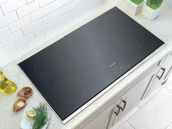 Overhead shot of thermador electric cooktop