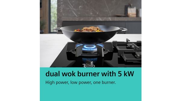 90 cm Gas hob with central dual wok