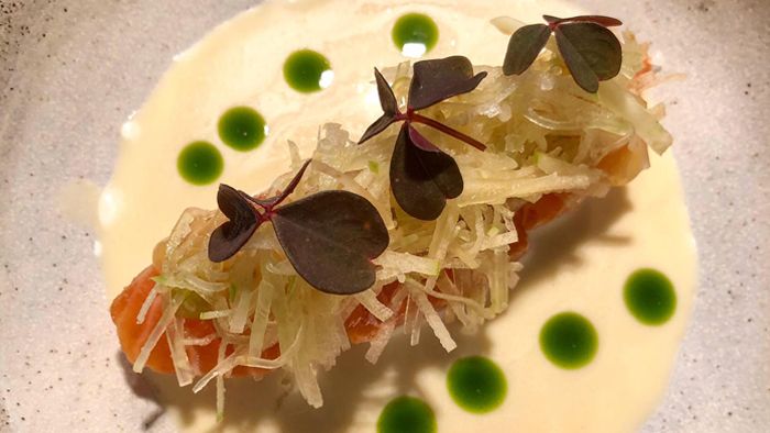 פורל ורוד בפונזו מנטה עם סלסת שאלוט ונקטרינה