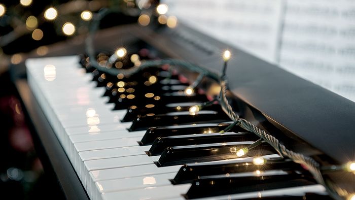 Piano with christmas lights