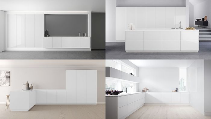 Verschiedene Küchenformen in moderner Optik in weißer Farbe.
