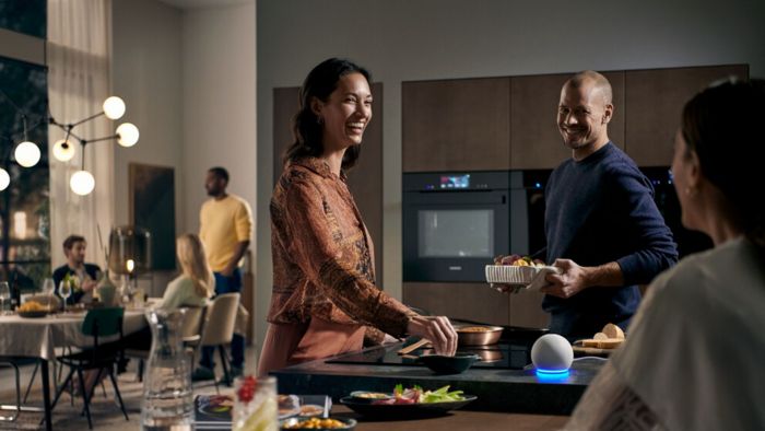 Dining event in a Siemens kitchen, with an amazon echo