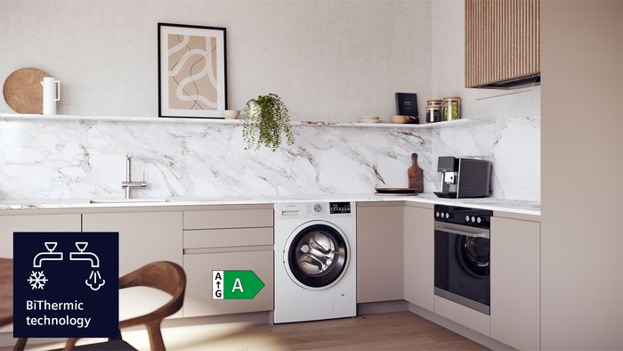 Siemens Unterbau-Waschmaschine in einer Küche.