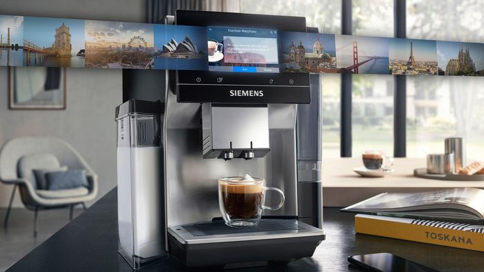 EQ700 coffee machine sat on open plan living countertop
