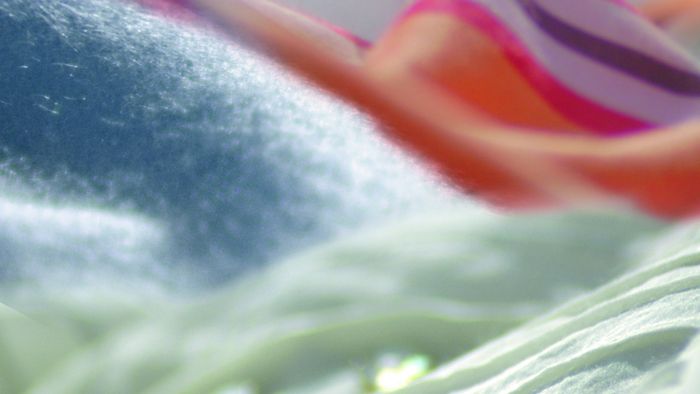 Eine Nahaufnahme verschiedener Materialien und Gewebe mit unterschiedlichen Farben und Strukturen.