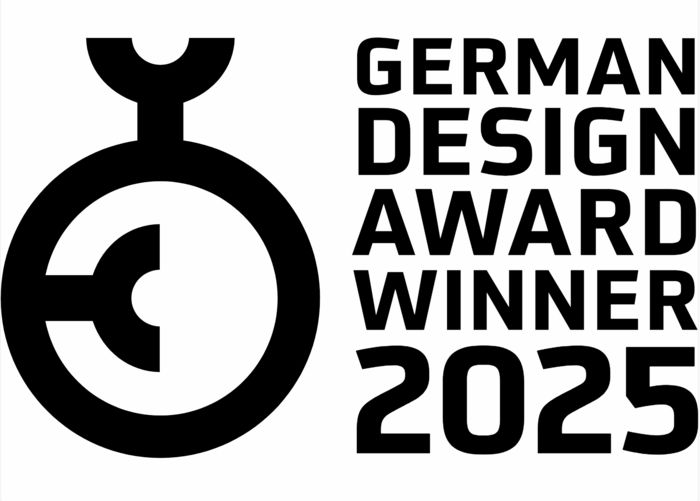German Design Award Winner 2025 logo en noir et blanc.