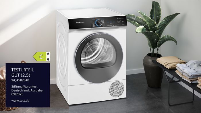 Frontansicht des von Stiftung Warentest ausgezeichneten Trockners
