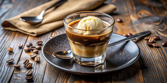 Kawa affogato w kubku z galka lodow