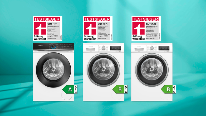 Siemens Waschmaschinen, die von der Stiftung Warentest mit dem Testsieg ausgezeichnet wurde.