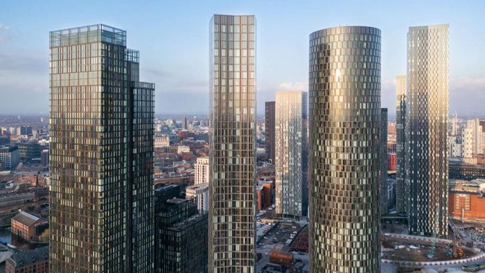 Renaker Penthouses building alongside other skyscrapers