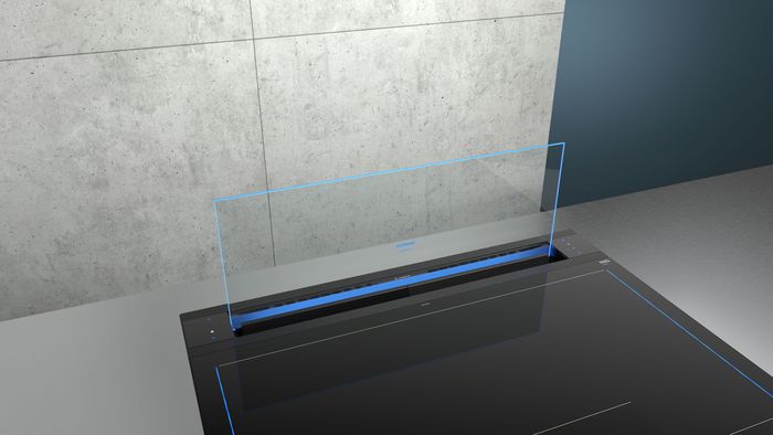 Cappa telescopica Siemens integrata nel piano cottura a induzione nero