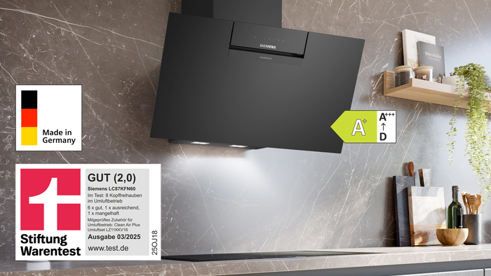 Siemens Kopffreihaube LC87KFN65: Dunstabzugshaube Test 2025 mit Stiftung Warentest-Auszeichnung