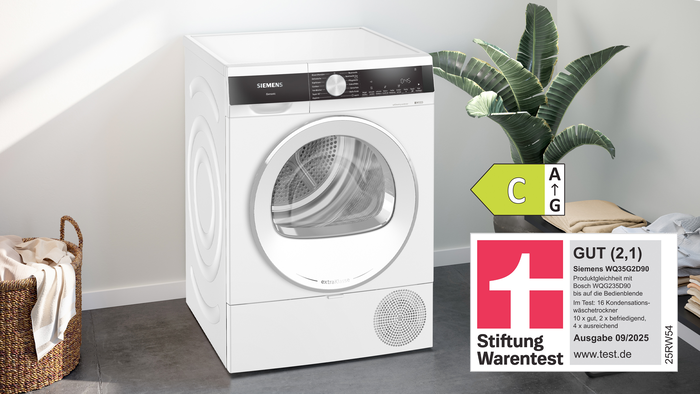 Siemens W&auml;rmepumpentrockner WQ35G2D90_extraKlasse mit Stiftung Warentest-Auszeichnung und Energieeffizienzklasse C