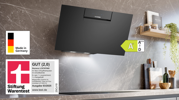 Siemens Kopffreihaube LC87KFN60: Dunstabzugshaube Test 2025 mit Stiftung Warentest-Auszeichnung