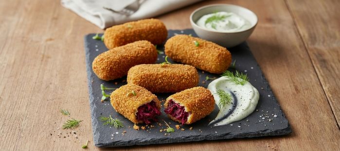 Lamb & Beetroot Croquettes with Dil Sour Cream 