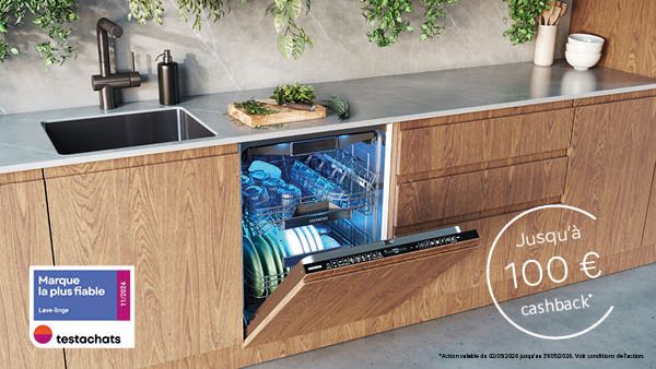 Un ensemble lave-linge et s&egrave;che-linge modernes, avec une offre de remboursement pouvant atteindre 150 &euro;. 