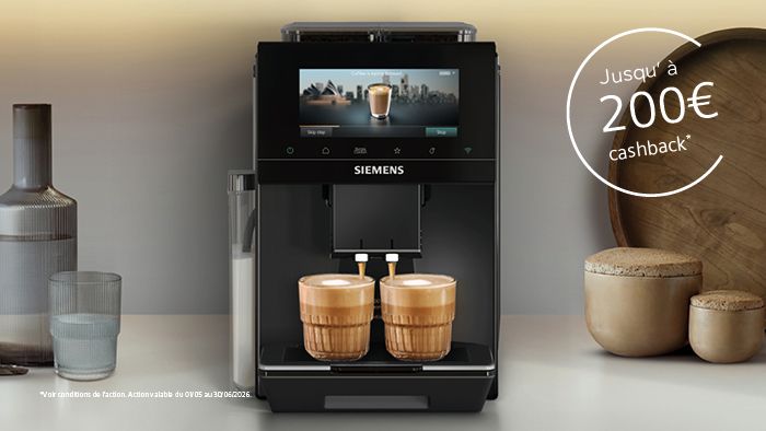 Action cashback sur les machines &agrave; Siemens Espresso extraKlasse.