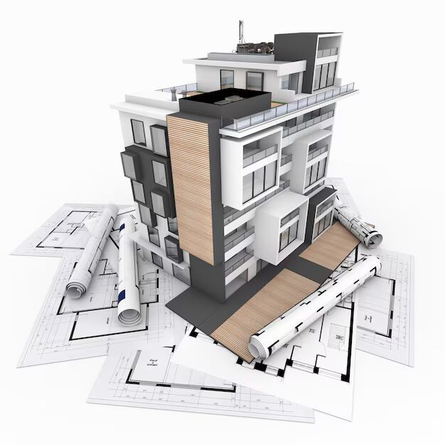 D&eacute;coupe d'un immeuble 3D avec plan en-dessous