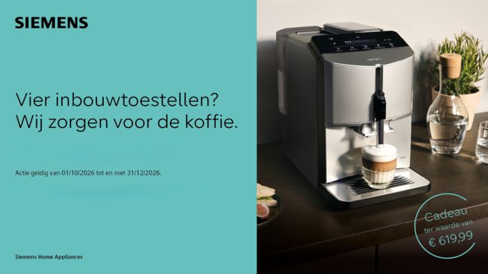 Moderne keuken met eethoek, mensen die werken op laptops, keukenapparatuur, en 5 jaar garantieteken.