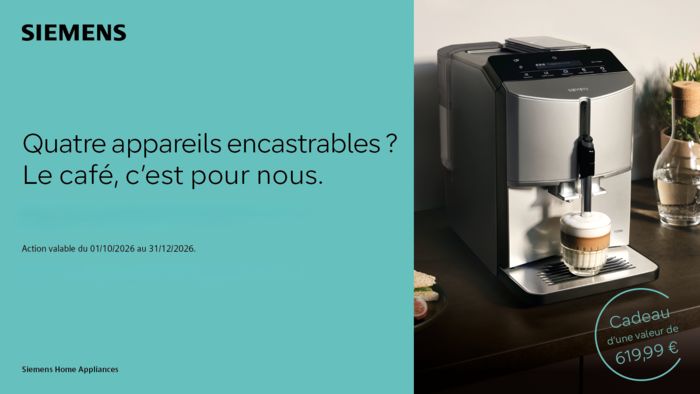 Cuisine moderne avec salle &agrave; manger, personnes travaillant sur des ordinateurs portables, des appareils de cuisine, et 5 ans de garantie.