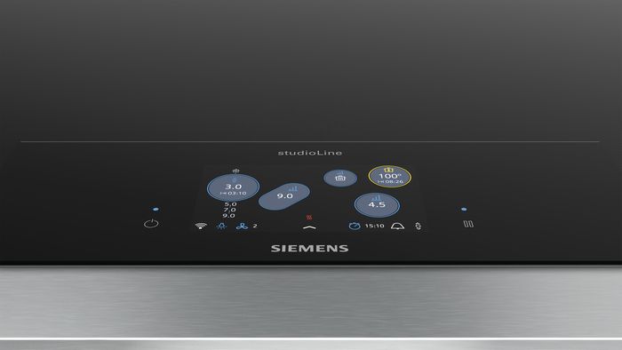 Pannello comandi touch del piano cottura a induzione Siemens con regolazione della potenza e delle zone di cottura