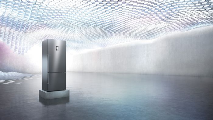 Sleek Steel freestanding fridge freezer