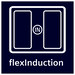 flexInduction-piktogrammi valkoisena tummansinisell&auml; taustalla.