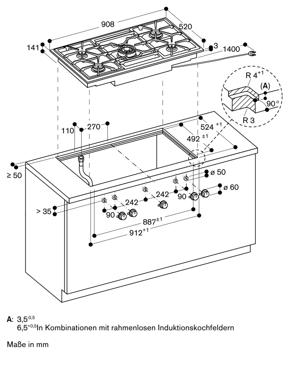 Serie 400 Vario Gaskochfeld 90 cm Erdgas 20 mbar - Thumbnail 15