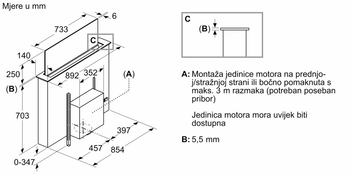 N 90 Podizna napa 90 cm ugradnja u ravnini radne plohe I98WMM1S5 I98WMM1S5-12
