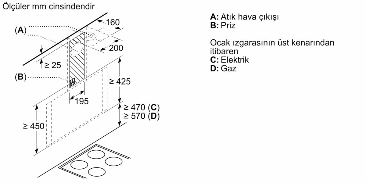 Duvar Tipi Davlumbaz 80 cm Siyah Cam DVK8J661 DVK8J661-9