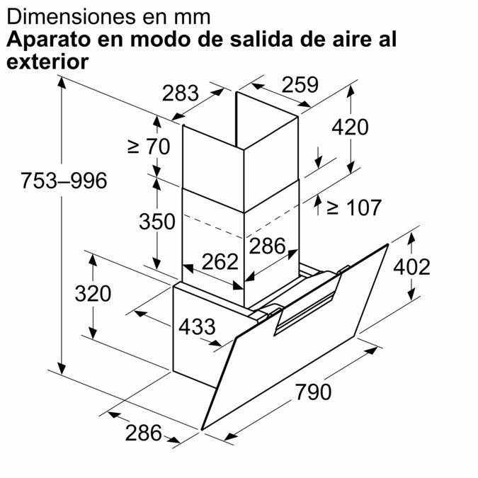 Campana decorativa de pared inclinada 80 cm Cristal blanco 3BC587GBH 3BC587GBH-8