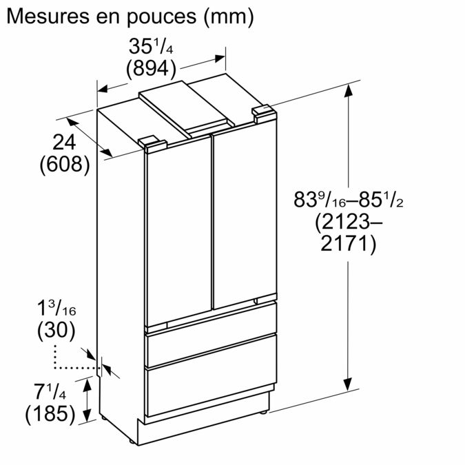 Freedom® Réfrigérateur combiné intégrable à portes françaises avec congélateur en bas 36'' Panel Ready T36IT100NP T36IT100NP-22