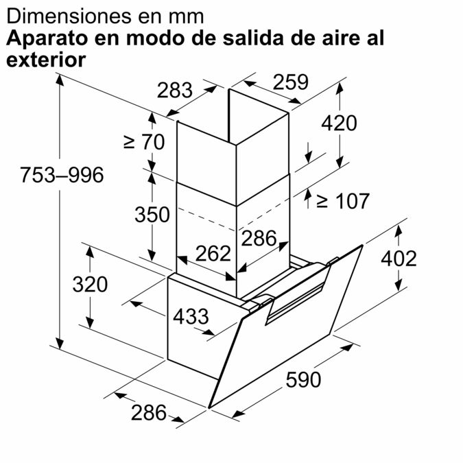 Campana decorativa de pared inclinada 60 cm Cristal blanco 3BC567GBH 3BC567GBH-11