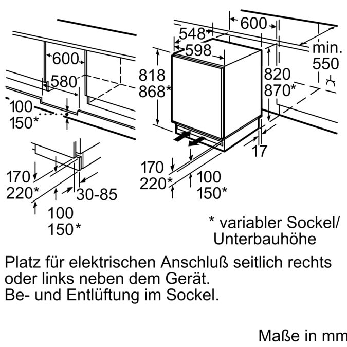 iQ500 Unterbau-Kühlschrank 82 x 60 cm Flachscharnier KU15RAFF0 KU15RAFF0-8