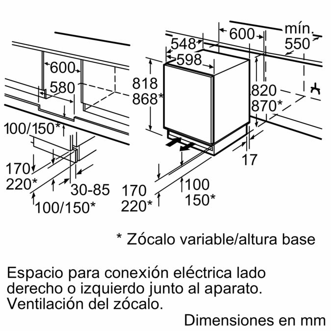 Congelador integrable bajo encimera 82 x 59.8 cm Sistema de integración de puerta fija 3GUF233S 3GUF233S-6