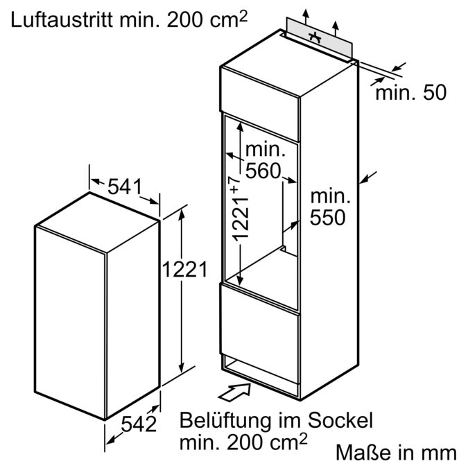 Einbau-Kühlschrank 122.5 x 56 cm Schleppscharnier CK60444 CK60444-4
