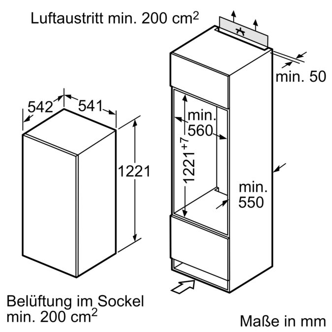 N 30 Einbau-Kühlschrank mit Gefrierfach 122.5 x 56 cm Flachscharnier K1555X8 K1555X8-5