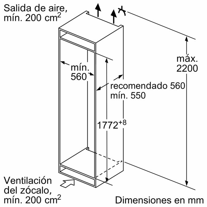 Frigorífico combinado integrable Dimensiones del aparato (alto x ancho): 177.2 cm x 55.8 cm EAN: 4242006231309 3KI7048F 3KI7048F-7
