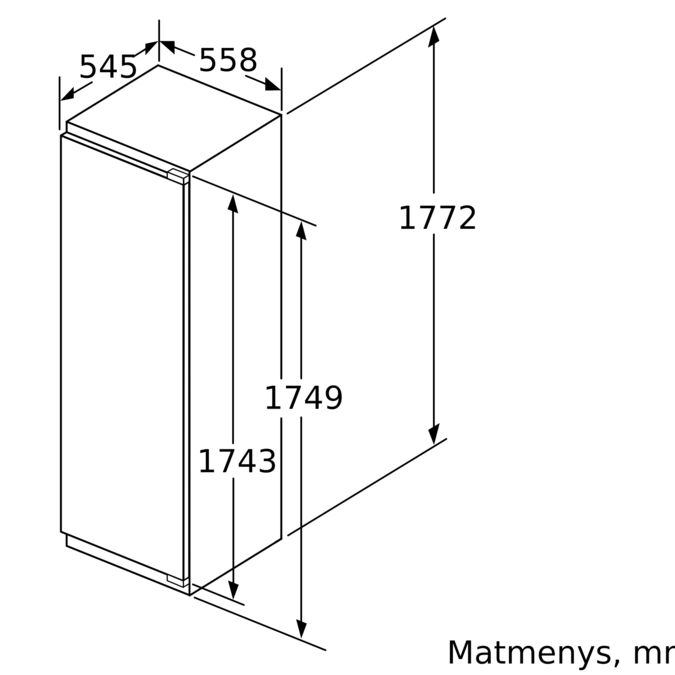 N 70 Įmontuojamasis šaldytuvas 177.5 x 56 cm plokščias vyris KI1813FE0 KI1813FE0-7