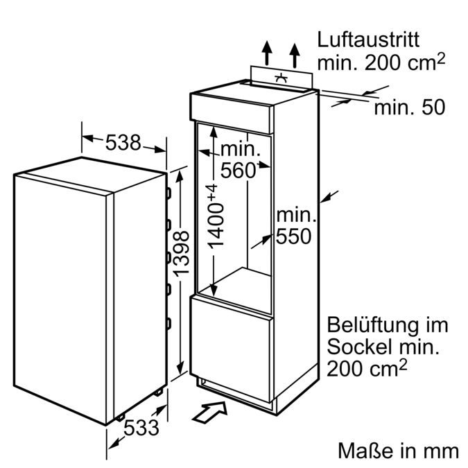 KEN 535 Integrierbarer VitaFresh-Kühlautomat Integrierbar, Flachscharnier K5764X0 K5764X0-3