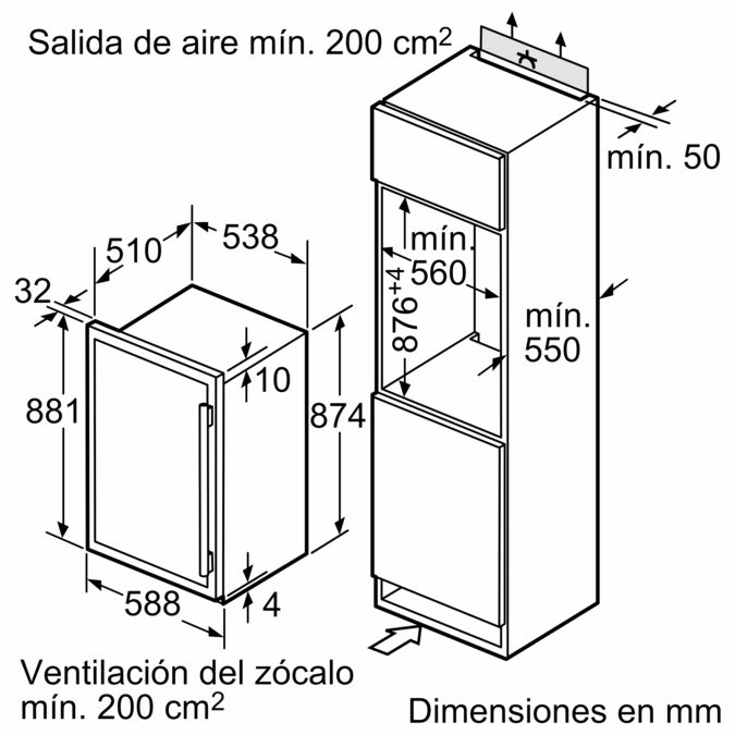 iQ700 Vinoteca integrable Vinoteca integrable apertura hacia la izquierda no reversible. 87 x 54 cm EAN: 4242003368930 KF18WA41IE KF18WA41IE-2