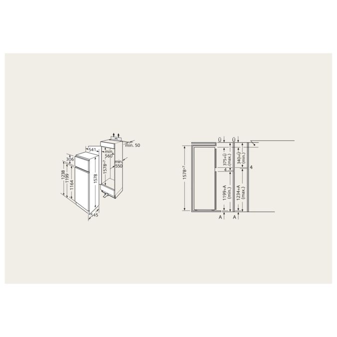 iQ300 Réfrigérateur 2 portes intégrable Fixation de porte par glissières KI28DA30 KI28DA30-2