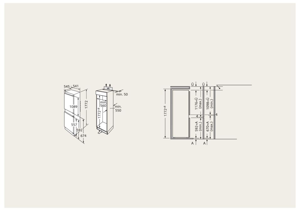 iQ100 Inbouw koel-vriescombinatie 177.2 x 54.1 cm Sleepdeursysteem KI38VX20 KI38VX20-8