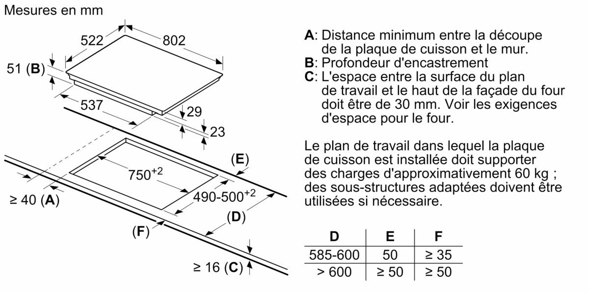Table de cuisson à induction 80 cm Commandes tactiles pour table de cuisson, Noir T58UB10X0 T58UB10X0-8