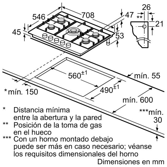 70 cm Placa independiente de gas T67S76N1 T67S76N1-4