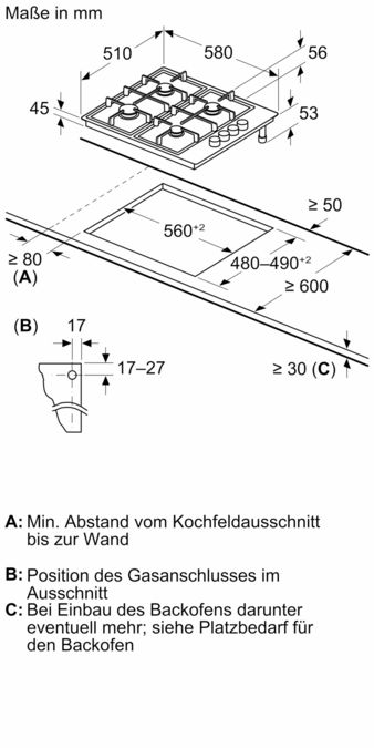 Gaskochfeld 60 cm Edelstahl CA114253 CA114253-2